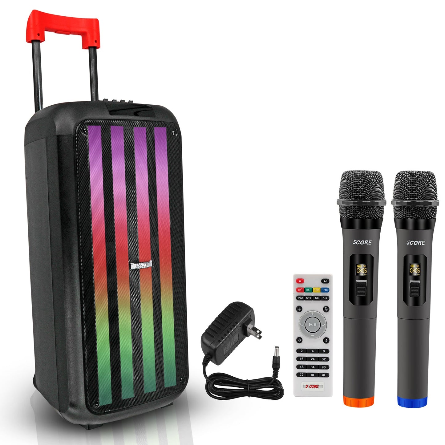 5Core Bluetooth Party-Lautsprecher 8 Zoll PA RGB Partybox Karaoke-Maschine + 2 drahtlose Mikrofone