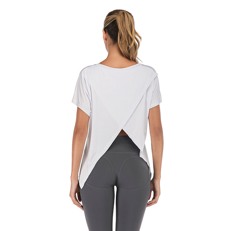 Damen Sommer V-Ausschnitt Sport-T-Shirt mit offenem Rücken