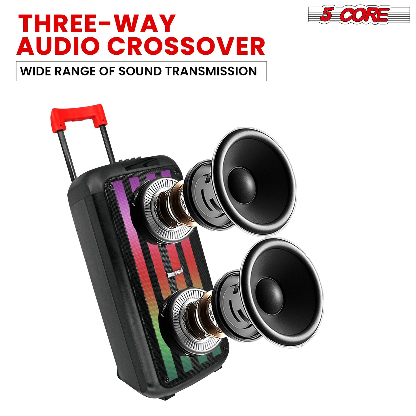 5Core Bluetooth Party-Lautsprecher 8 Zoll PA RGB Partybox Karaoke-Maschine + 2 drahtlose Mikrofone